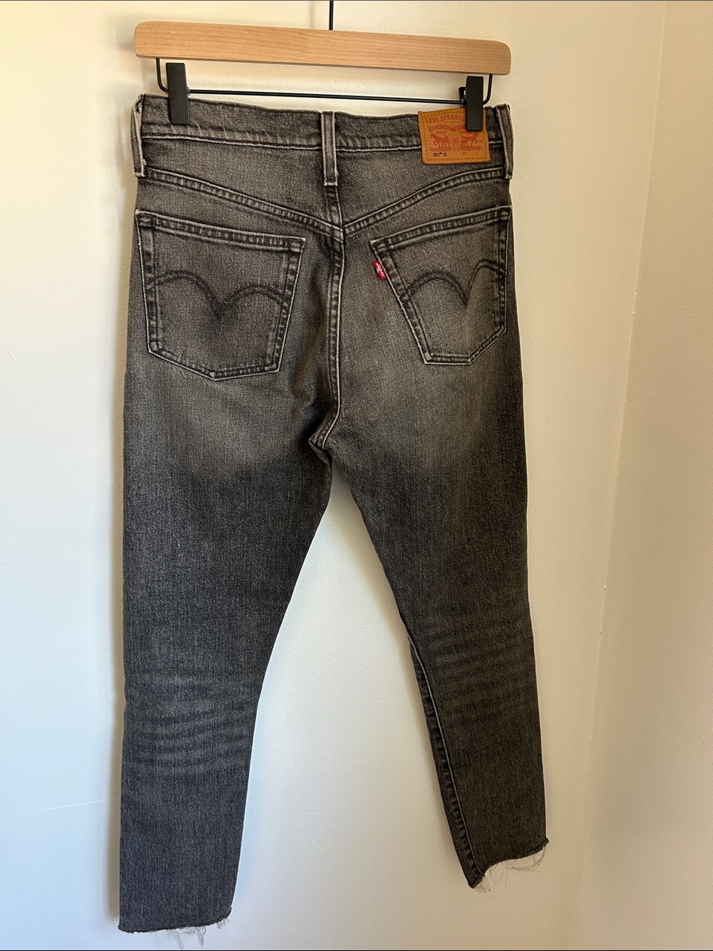 Levi's Faded Black Charcoal Wash 501 Skinny Jeans, Slim Tapered, W26/L30